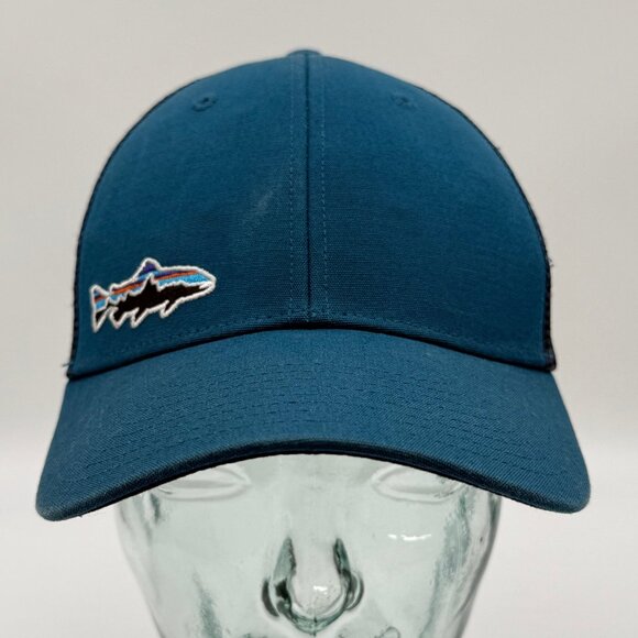 PATAGONIA Mesh Trucker Hat Mens One Size Trout Blue Teal Snapback Adjustable Cap - Picture 1 of 10